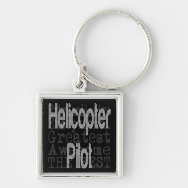 Helicopter Pilot Extraordinaire Fyrkantig Silverfärgad Nyckelring (Framsidan)