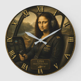 Helicopter Pilot Funny Mona Lisa Aviation Gift Stor Klocka