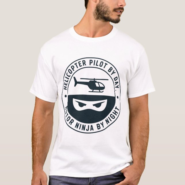 Helicopter Pilot Rotor Ninja Minimalist Badge T Shirt (Framsida)