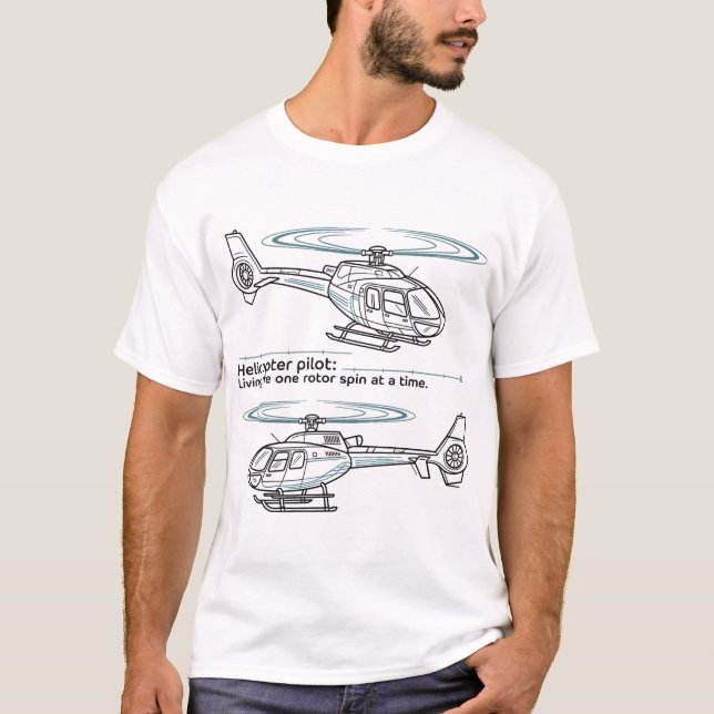 Helicopter Pilot Technical Blueprint Vector Design T Shirt (Framsida)