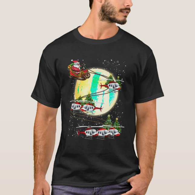 Helicopter Reindeer Santa s Sleigh Pilot Jul T Shirt (Framsida)