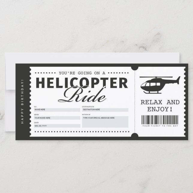 Helicopter Ride Biljett Gift Voucher-certifikat (Framsida)