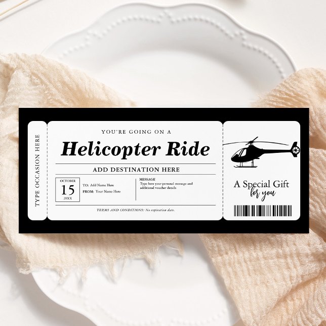 Helicopter Ride Surprise Gift Biljett Voucher Inbjudningar (Skapare uppladdad)