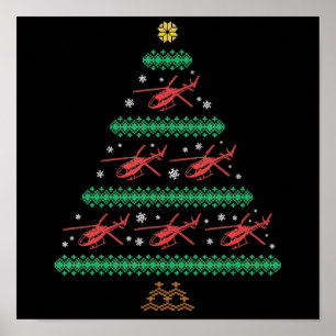 Helicopter Ugly jul Pilot Julafton Träd Gift Poster