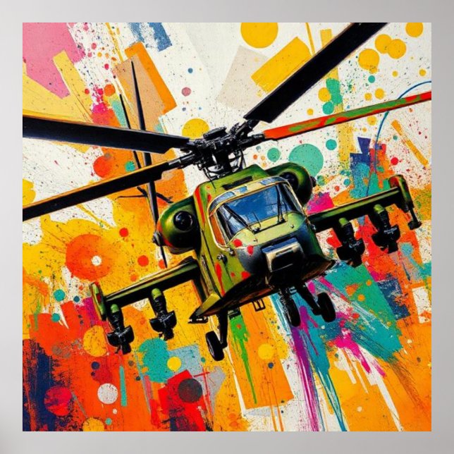 Helicóptero militar entre explosión de colores poster (Framsidan)