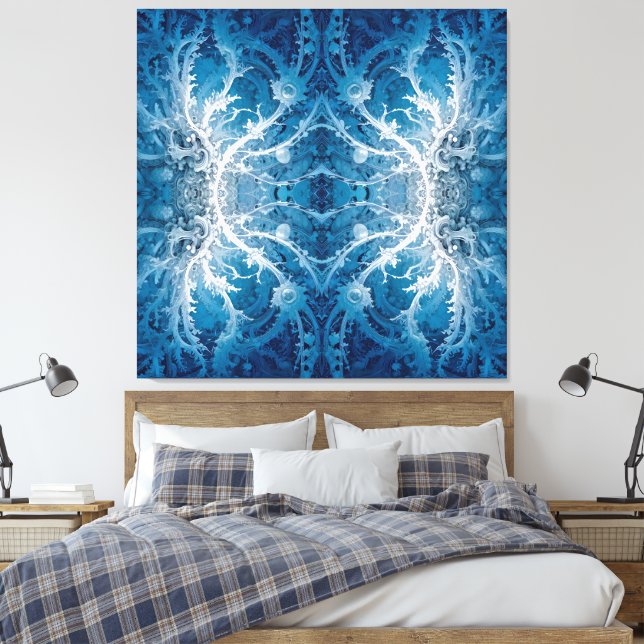 Helig Cosmiflöde - Blått Silver-symmetri Canvastryck (Insitu (sovrum))