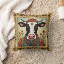 Helig Cow Blommigt Folk Art