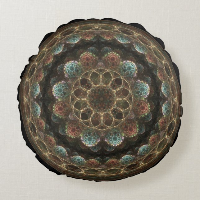 Helig esoterisk fractal-rund ornament rund kudde (Framsidan)