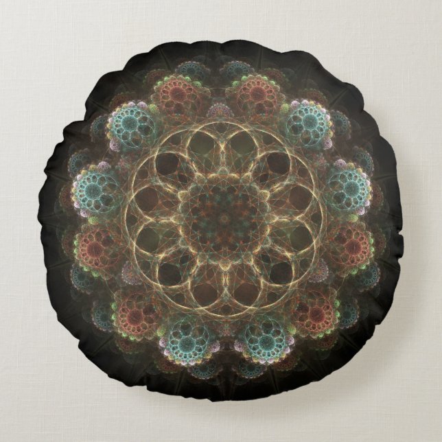 Helig esoterisk fraktal ornament rund kudde (Framsidan)