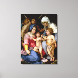 Helig familj med änglar, c.1515-16 (olja på pane canvastryck