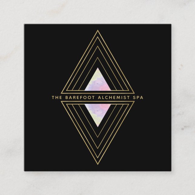 *~* Helig Geometri 2 Guld trianglar Fyrkantigt Visitkort (Framsida)