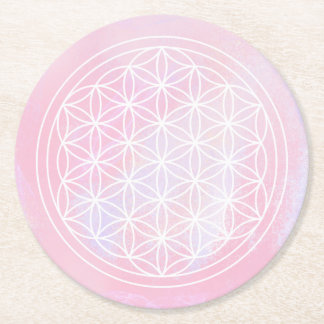 helig geometrisk, rosa, livets blomma underlägg papper rund