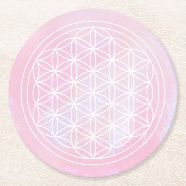 helig geometrisk, rosa, livets blomma underlägg papper rund (Framsidan)