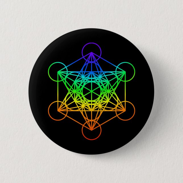 Helig Geometry Metatron's Cube in raibow färg Knapp (Framsida)