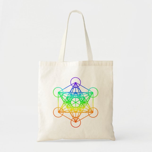 Helig Geometry Metatron's Cube in raibow färg Tygkasse (Framsidan)