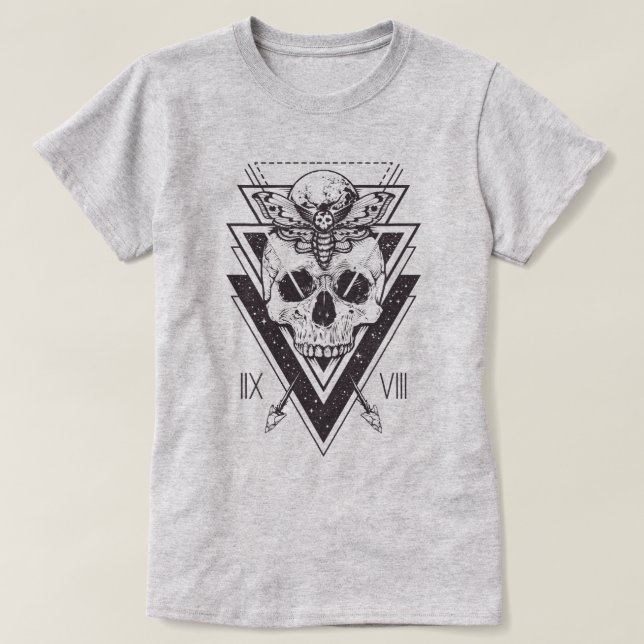 Helig Geometry Scull och Moth T-Shirt (Design framsida)