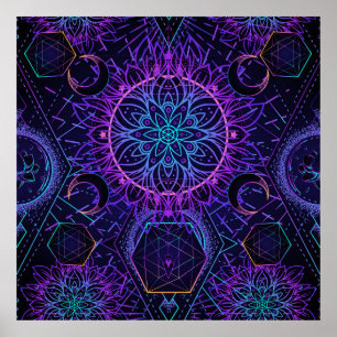 Helig Geometry sömlös mönster. Hindu-symboler för Poster