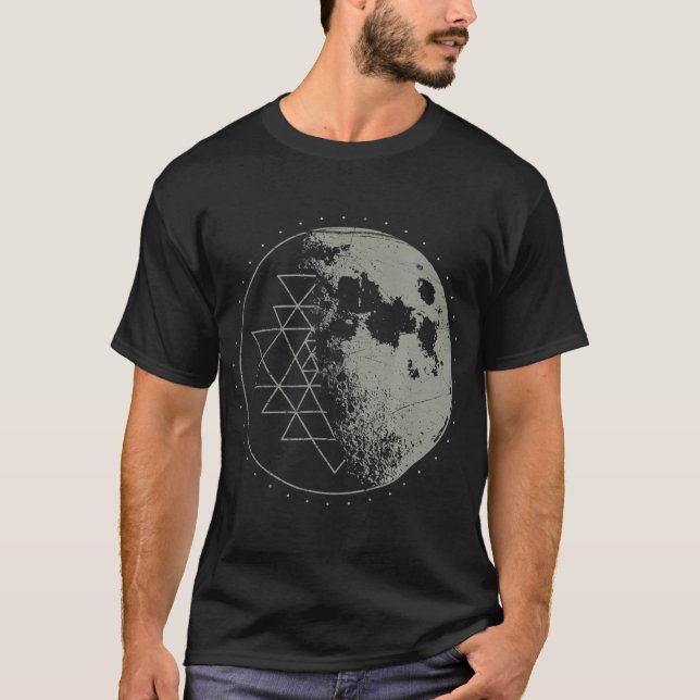 Helig Geometry Sri Yantra Måne Psychedelic T Shirt (Framsida)