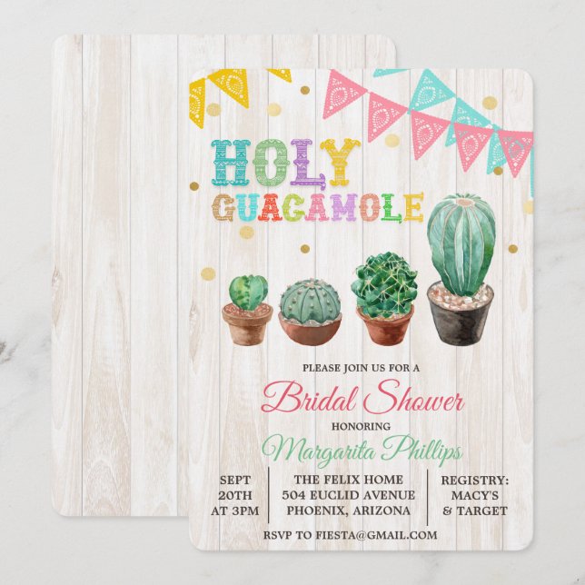 Helig Guacamole Kaktus Bröllopsdusch Inbjudan (Fram/baksida)