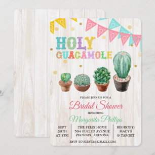 Helig Guacamole Kaktus Bröllopsdusch Inbjudan