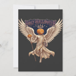 Helig Halloween Ängel Pumpa Gotisk Vintage Illustr Inbjudningar