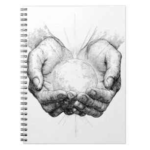 Helig Händer Holding Radiant Sphere Sketch Anteckningsbok