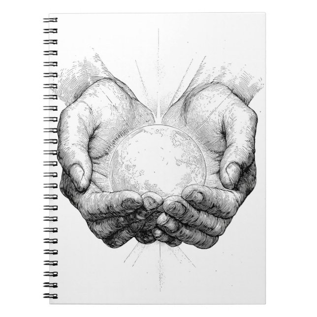 Helig Händer Holding Radiant Sphere Sketch Anteckningsbok (Framsidan)
