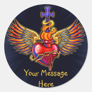 Helig Heart Angel Vingar Design Runt Klistermärke