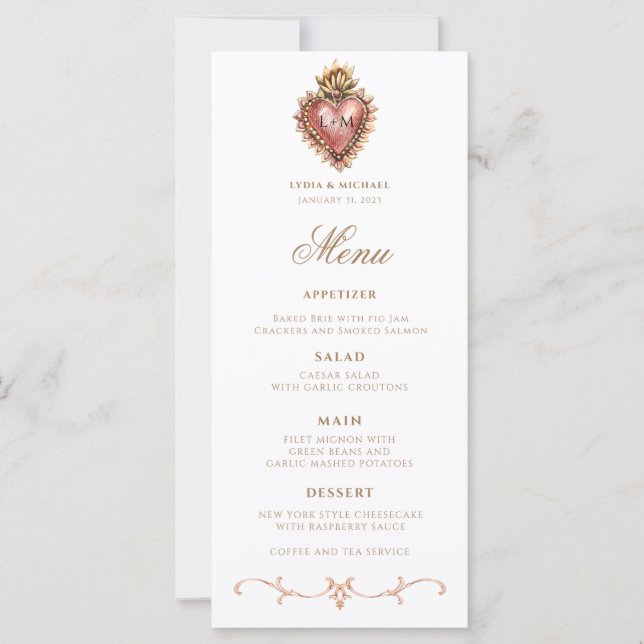 Helig Heart Baroque Monogram Dinner Menu (Framsida)