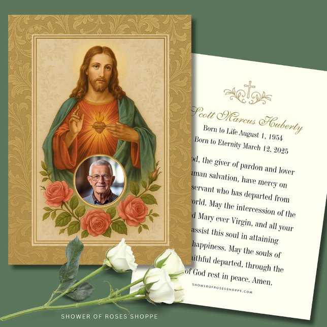 Helig Heart-begravningsminne med Photo & Prayer Visitkort (Skapare uppladdad)