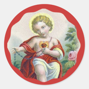 Helig Heart Child Jesus håller Rosary Runt Klistermärke