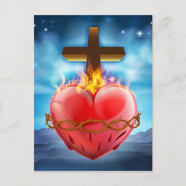 Helig Heart Christian Illustration Vykort (Framsida)