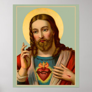 Helig Heart från Jesus katolska litografi Poster