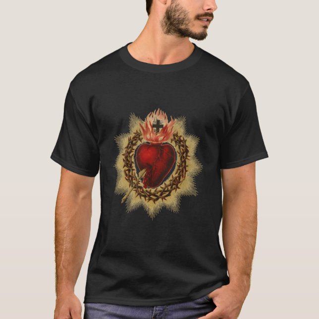 Helig Heart i Krona i Thorns T Shirt (Framsida)