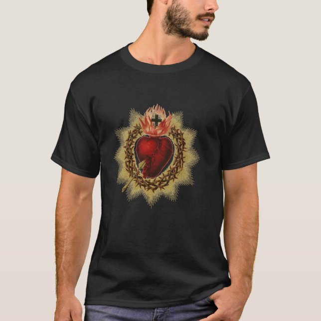 Helig Heart i Krona i Thorns T Shirt (Framsida)