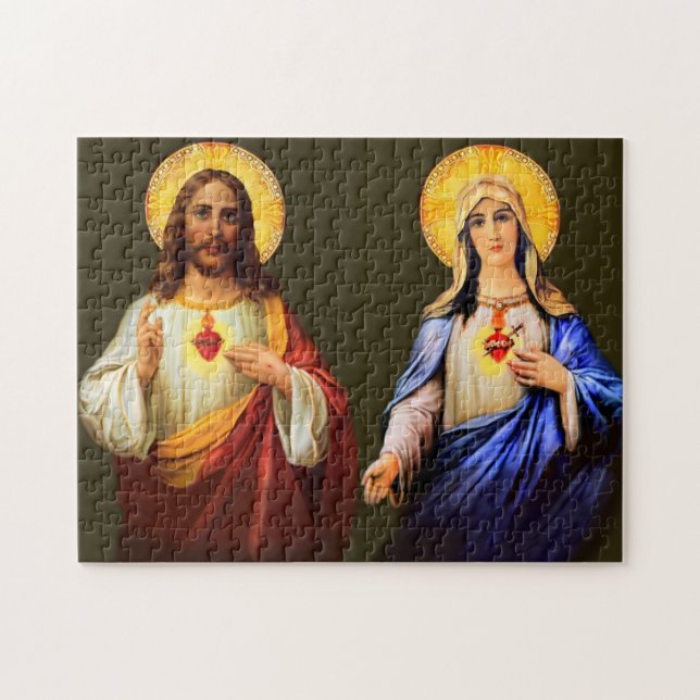 Helig Heart & Immaculate Heart Catholik Puzzle Pussel (Horisontell)