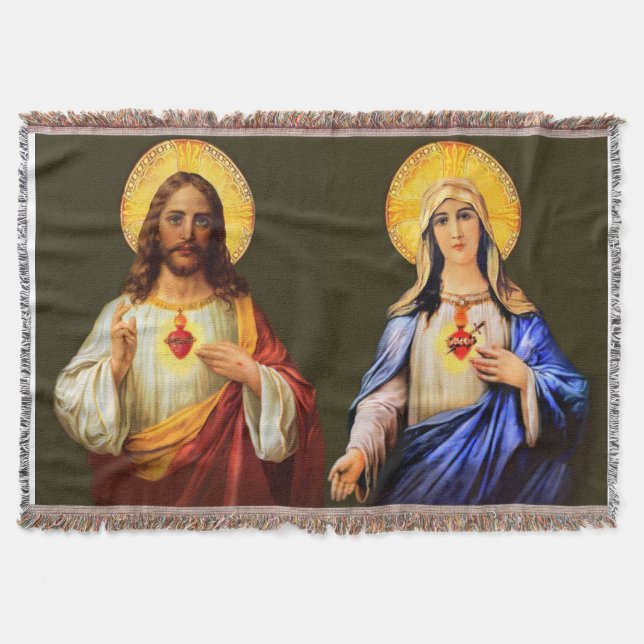 Helig Heart & Immaculate Heart Halo Throw Blanket Mysfilt (Framsidan)