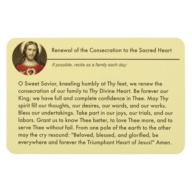 Helig Heart Jesus Consecration Renewal Prayer Magnet (Horisontell)