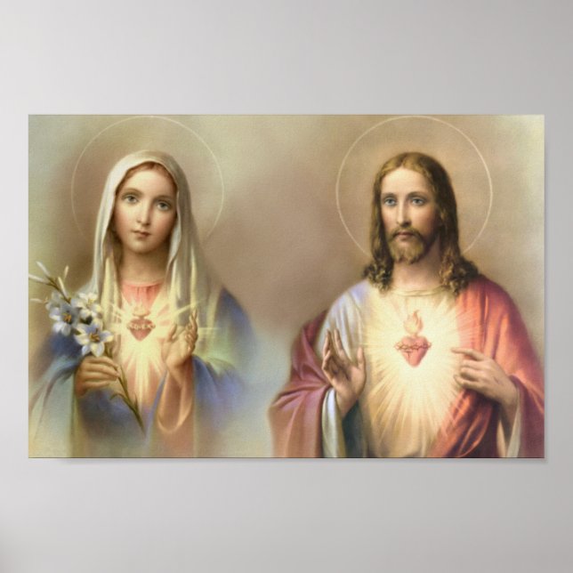 Helig Heart Jesus Immaculate Mary Religiösa Poster (Framsidan)