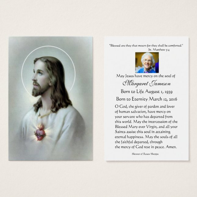 Helig Heart Jesus katolska begravningskort Visitkort (Framsida & baksida)