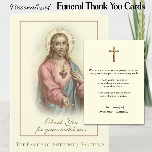 Helig Heart Jesus katolska kondoleansen Tack Kort (Personalized Catholic Sacred Heart of Jesus Funeral Memorial Thank You Cards)