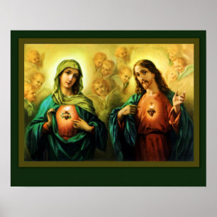 Helig Heart Jesus och omakulat Marias hjärta Poster