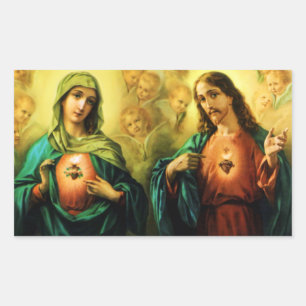 Helig Heart Jesus och omakulerad Heart Mary Sticke Rektangulärt Klistermärke