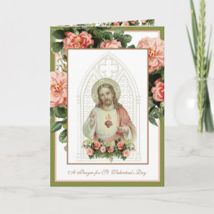 Helig Heart Jesus Peach Flowers Religiösa Vintage Helgkort