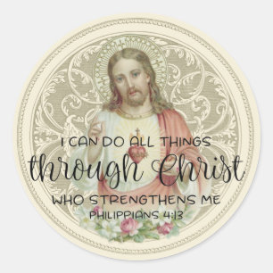Helig Heart Jesus Religiösa Vintage katolik Runt Klistermärke