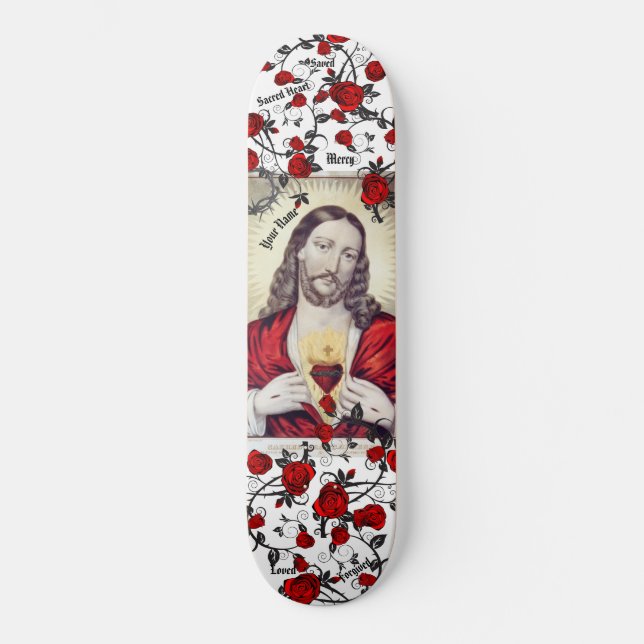 Helig Heart Jesus Skateboard ditt namn (Framsida)