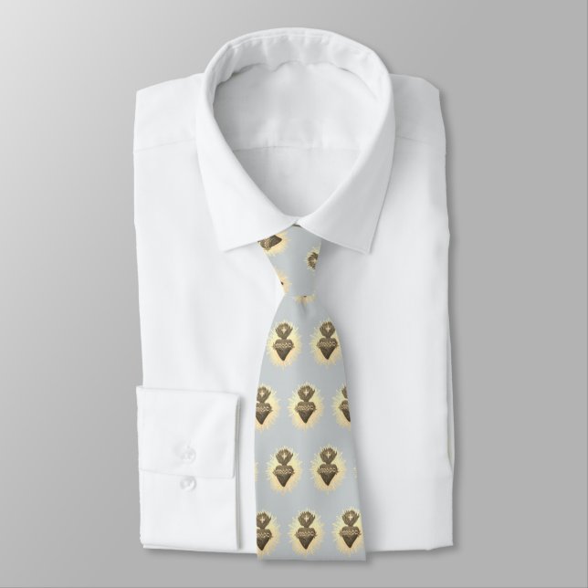Helig Heart Necktie Grått med Helig Heart Slips (Bunden)