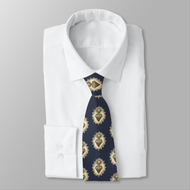 Helig Heart Necktie Navy Blue med Helig Heart Slips (Bunden)