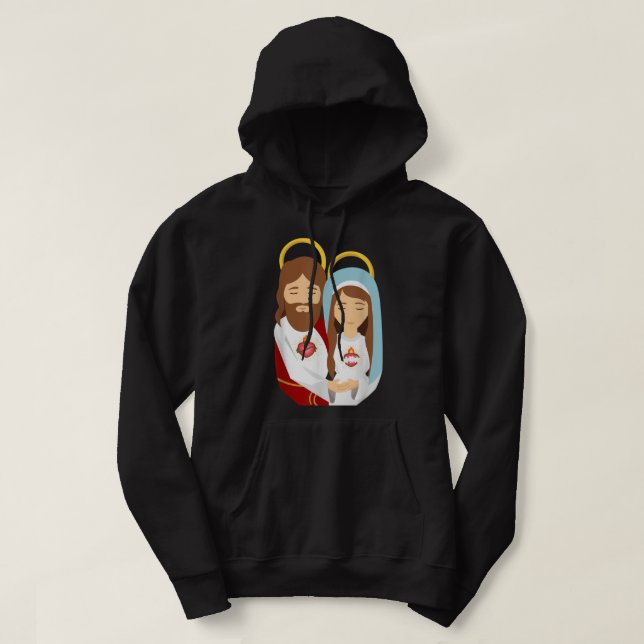 Helig Heart och Immaculate Heart Bild Jesus och Hoodie (Design framsida)