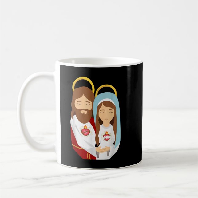 Helig Heart och Immaculate Heart Bild Jesus och Kaffemugg (Vänster)